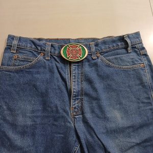 Silverton Vol Fire Co 35th Year vintage belt buckle – worn on belt with jeans