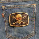 Skull Crossbones vintage belt buckle – on jeans back pocket