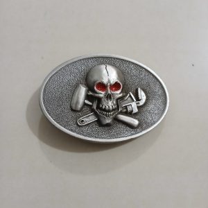 Skull Wrenches vintage belt buckle – front view
