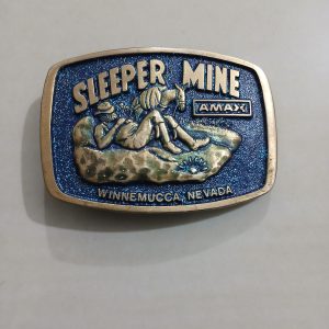 Sleeper Mine AMAX Winnemucca Nevada vintage belt buckle – front view