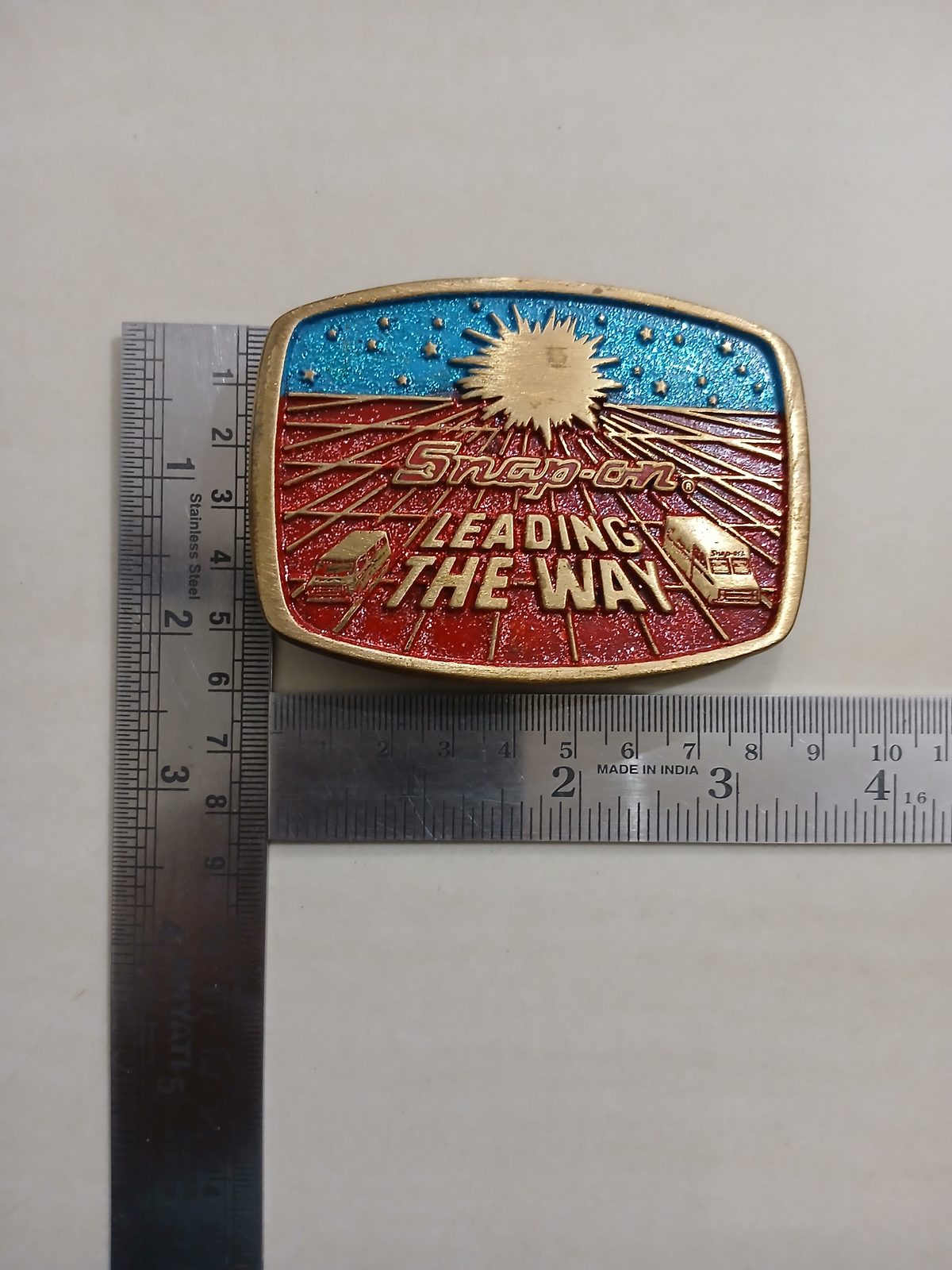 Snap-on Leading The Way Vintage Belt Buckle – With ruler for size Snap-on Leading The Way vintage belt buckle – with ruler for size