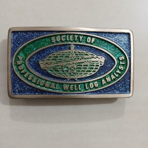 Society of Professional Well Log Analysts vintage belt buckle – front view