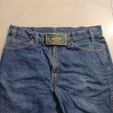 Society of Professional Well Log Analysts vintage belt buckle – worn on belt with jeans