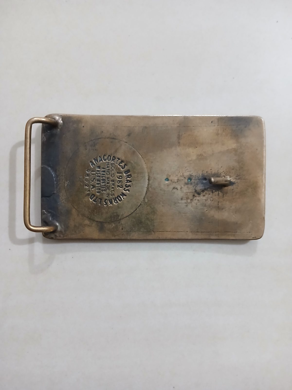 Society of Professional Well Log Analysts Vintage Belt Buckle – Back view Society of Professional Well Log Analysts vintage belt buckle – back view