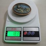 South Dakota Mount Rushmore vintage belt buckle – on scale showing weight