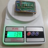 Square Dance Washington vintage belt buckle – on scale showing weight