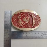 Square Dancers vintage belt buckle – with ruler for size
