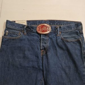 Square Dancers vintage belt buckle – worn on belt with jeans