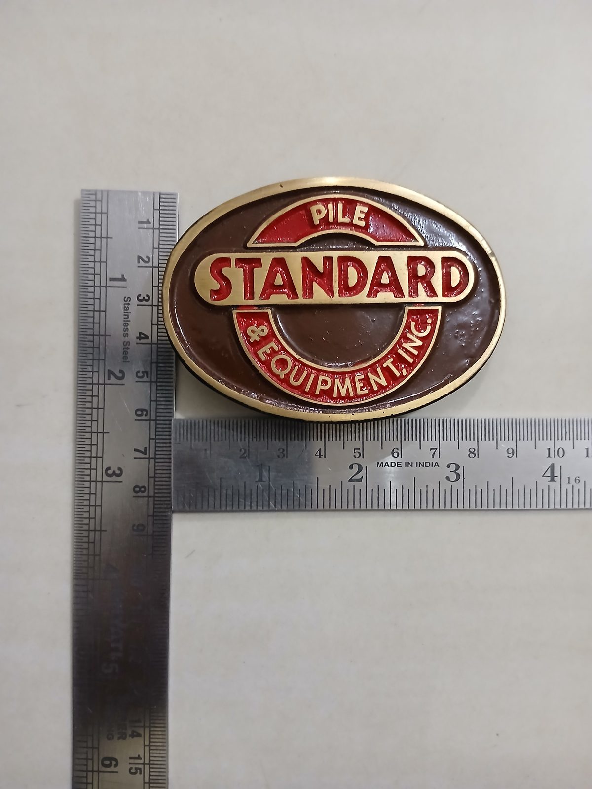 Standard Equipment Inc Vintage Belt Buckle – With ruler for size Standard Equipment Inc vintage belt buckle – with ruler for size