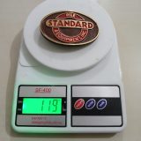 Standard Equipment Inc vintage belt buckle – on scale showing weight