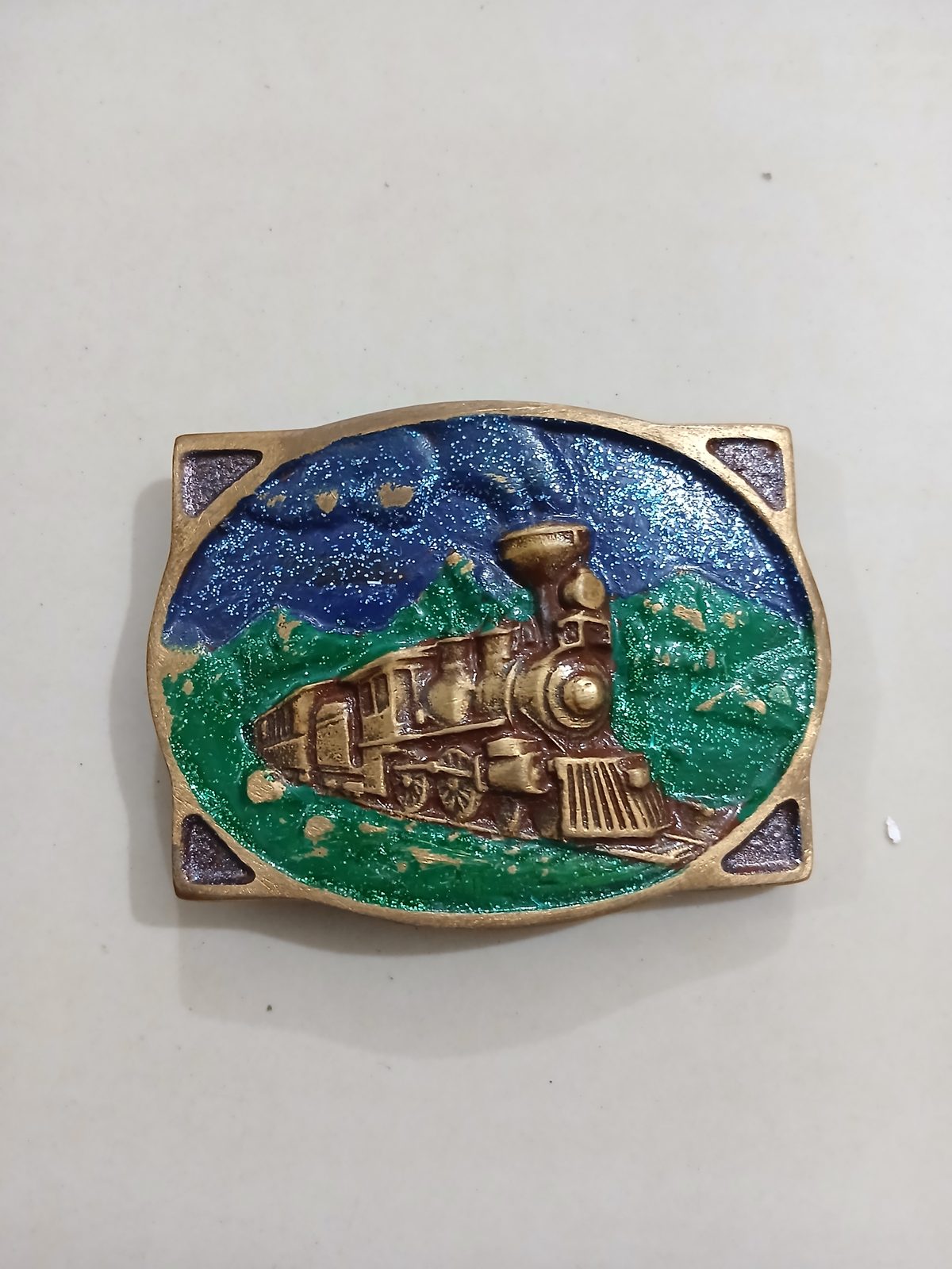 Steam Train Vintage Belt Buckle – Front view Steam Train vintage belt buckle – front view