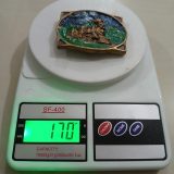 Steam Train vintage belt buckle – on scale showing weight