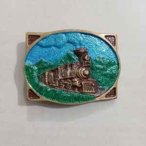 Steam Train vintage belt buckle – front view