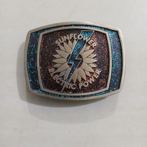 Sunflower Electric Power vintage belt buckle – front view