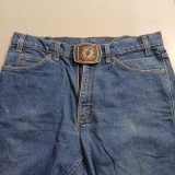 Sunflower Electric Power vintage belt buckle – worn on belt with jeans