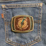 Sunflower Electric Power vintage belt buckle – on jeans back pocket