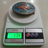 SWEPI Best of the West 1988 Road Rally vintage belt buckle – on scale showing weight