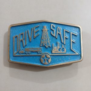 Texaco Drive Safe vintage belt buckle – front view