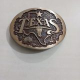 Texas Longhorn Map vintage belt buckle – front view