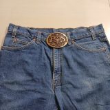 Texas Longhorn Map vintage belt buckle – worn on belt with jeans