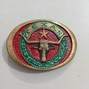 Texas Longhorn Star vintage belt buckle – front view