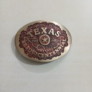 Texas Sesquicentennial 1836-1986 vintage belt buckle – front view