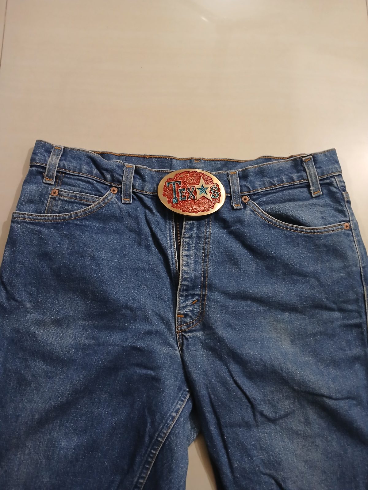 Texas Star Vintage Belt Buckle – Worn on belt with jeans Texas Star vintage belt buckle – worn on belt with jeans