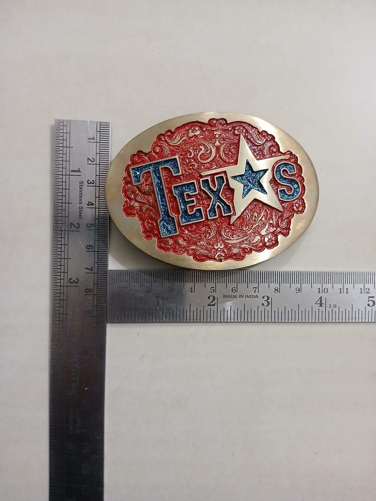 Texas Star Vintage Belt Buckle – With ruler for size Texas Star vintage belt buckle – with ruler for size