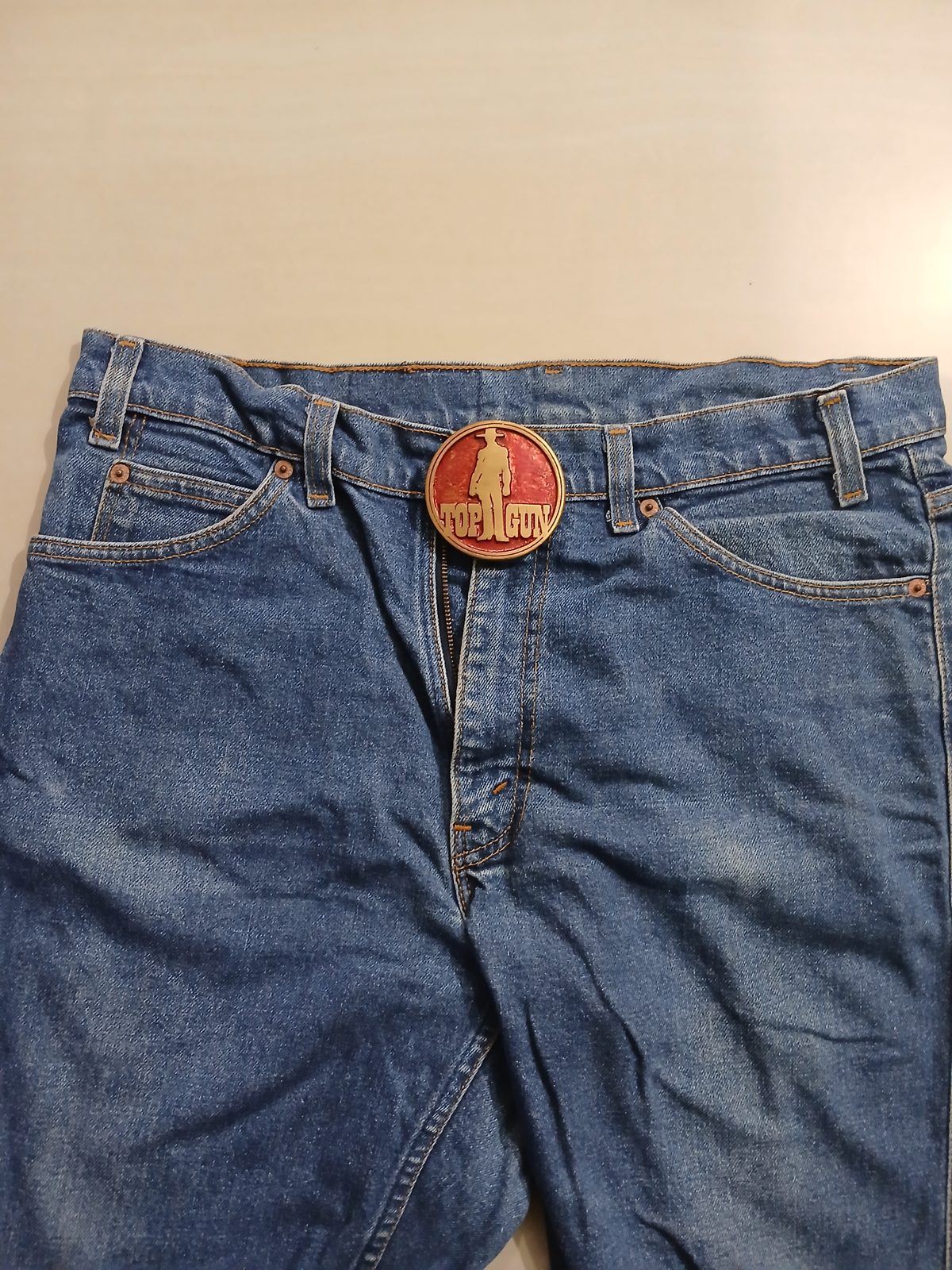 Top Gun Vintage Belt Buckle – Worn on belt with jeans Top Gun vintage belt buckle – worn on belt with jeans