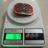 United States of America Eagle vintage belt buckle – on scale showing weight