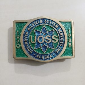 UOSS Udelhoven Oilfield Alaska vintage belt buckle – front view