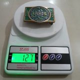 UOSS Udelhoven Oilfield Alaska vintage belt buckle – on scale showing weight