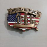 USA Flag Oil Rigs vintage belt buckle – front view