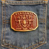 Virginia Coat of Arms vintage belt buckle – on jeans back pocket