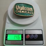 Vulcan Chemicals vintage belt buckle – on scale showing weight