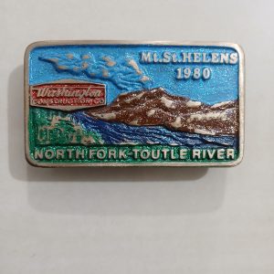 Washington Construction North Fork Toutle River vintage belt buckle – front view