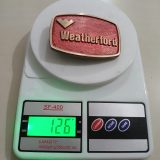 Weatherford vintage belt buckle – on scale showing weight