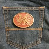 Welsh Dragon vintage belt buckle – on jeans back pocket