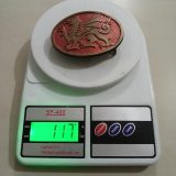 Welsh Dragon vintage belt buckle – on scale showing weight