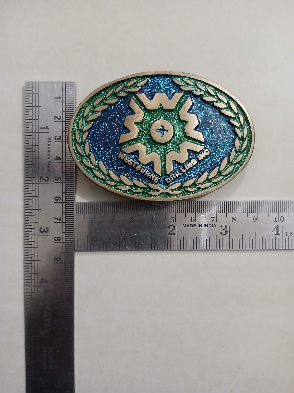 Westburne Drilling Inc Vintage Belt Buckle – With ruler for size Westburne Drilling Inc vintage belt buckle – with ruler for size