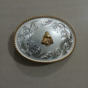 Western Silver Engraved vintage belt buckle – front view