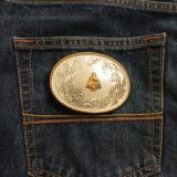 Western Silver Engraved vintage belt buckle – on jeans back pocket