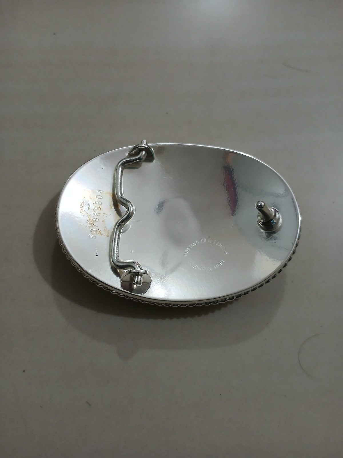 Western Silver Engraved Vintage Belt Buckle – Back view Western Silver Engraved vintage belt buckle – back view