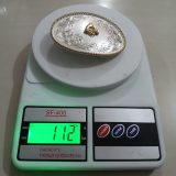 Western Silver Engraved vintage belt buckle – on scale showing weight