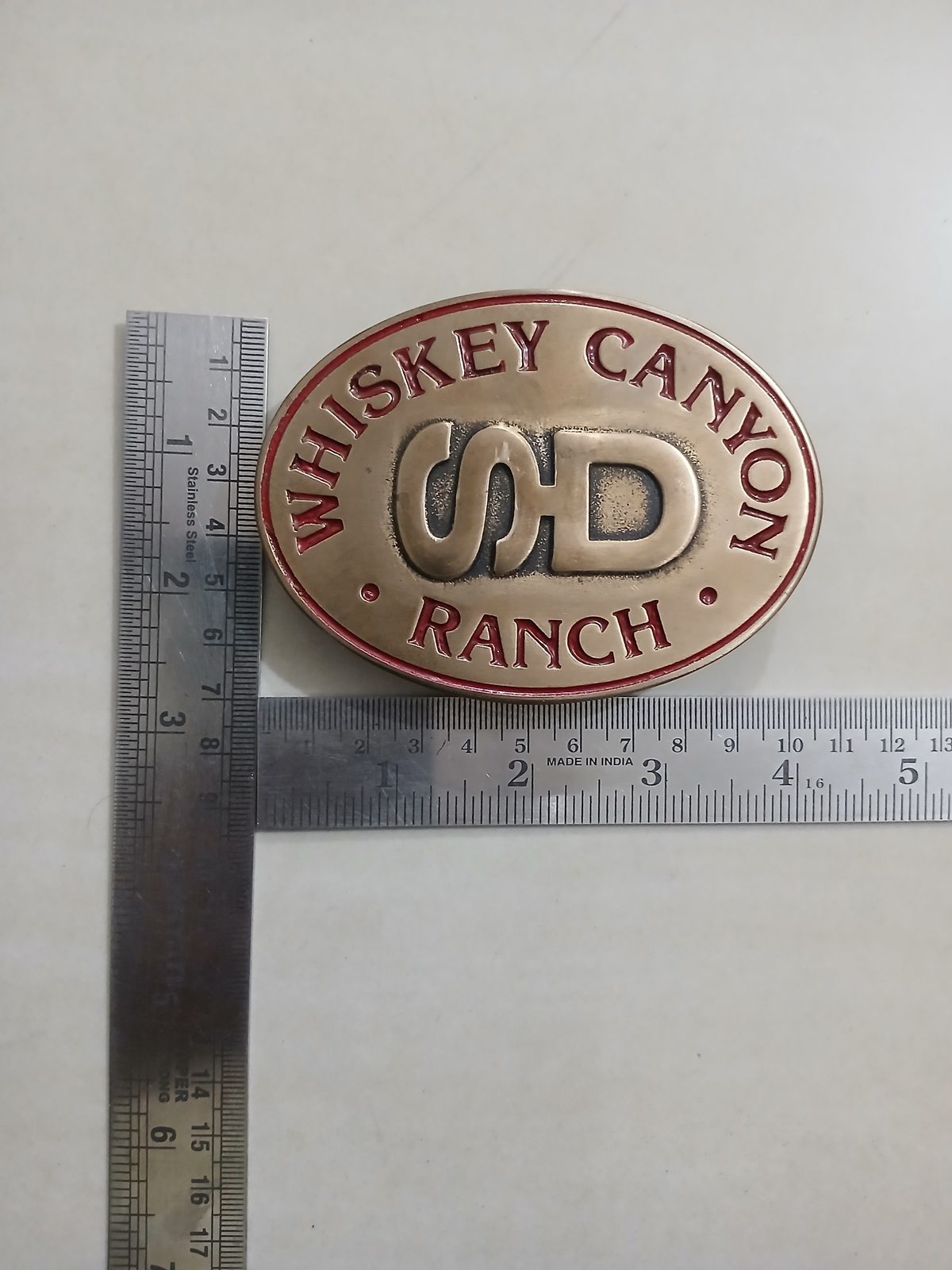 Whiskey Canyon Ranch Vintage Belt Buckle – With ruler for size Whiskey Canyon Ranch vintage belt buckle – with ruler for size