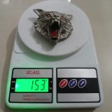 Wolf Head vintage belt buckle – on scale showing weight