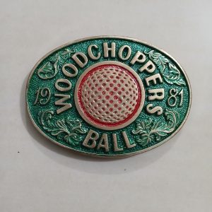 Woodchoppers Ball vintage belt buckle – front view