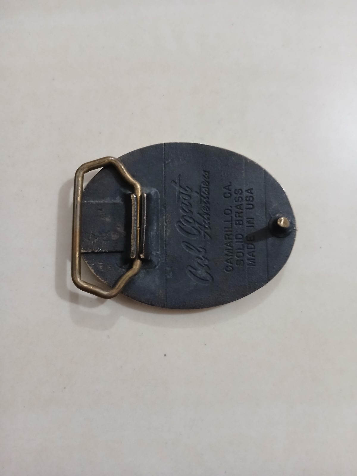 Woods Tong Service Vintage Belt Buckle – Back view Woods Tong Service vintage belt buckle – back view